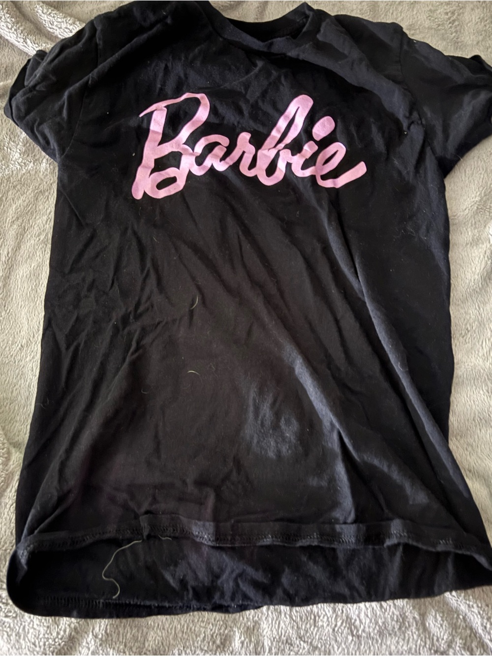 Barbie Black Tee with Pink Script Logo - Kids Short Sleeve